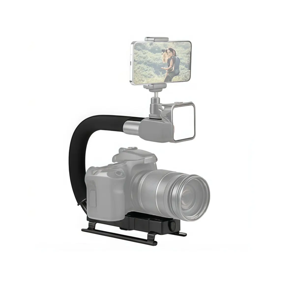 Video Action Handheld Portable Stabilizer, U/c Shape Grip Design, Three Cold Shoe Mounts, Compatible with Cameras, Smartphones, Sports Cameras, Photography Camera Accessories