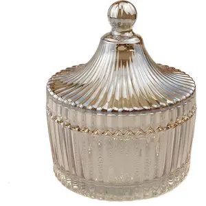 300ml/10oz Elegant  Candy Jar with Lid Decorative Candy Dish Bowl Tent Shaped Glass Biscuit Jar Wedding Candy Buffet Container Boxes of Glass for  Office Desk