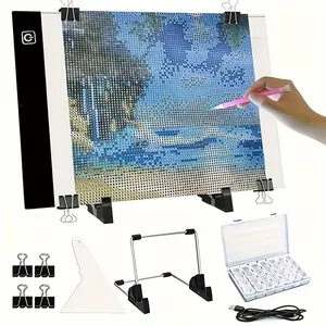 LED Light Pad Drawing Copy Board for Diamond Painting Kits, Diamond Art Tools, USB Powered, Adjustable Brightness, Detachable Stand, Clips, Beads Storage Box