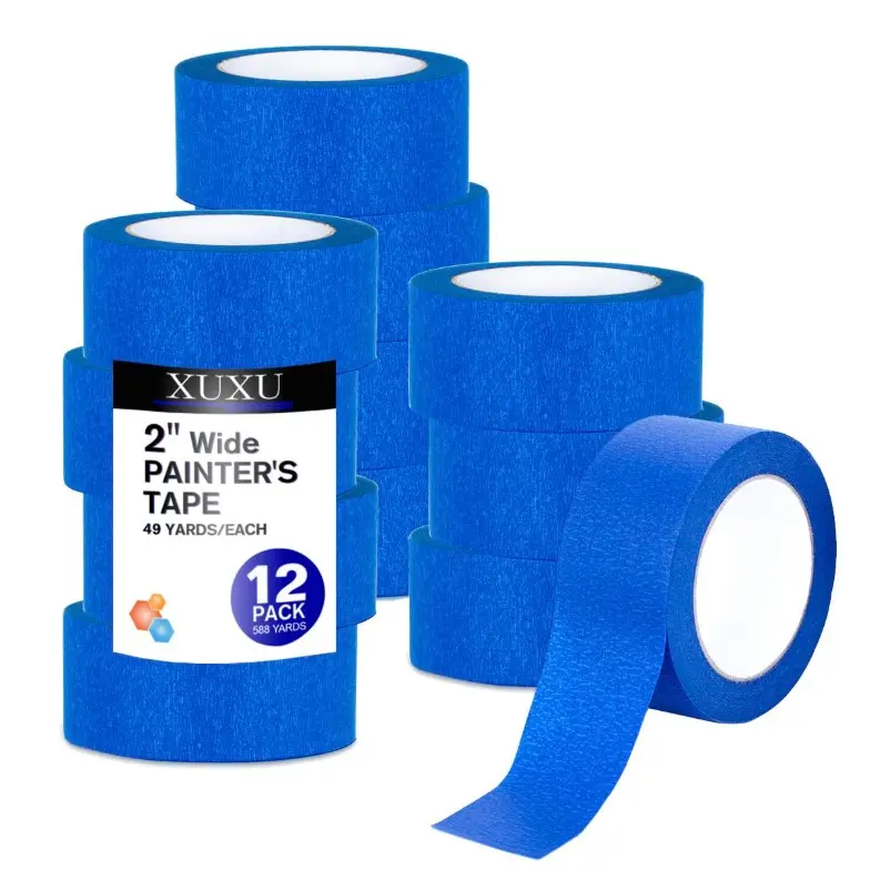 Blue Painters Tape, 2 Inch Masking Tape Bulk Set of 12 Rolls for Multi-Surface, Produce Sharp Lines, Residue-Free 588 Yards Total