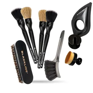 BLACKLINE Brush Kit – Complete Detailing Brush Set with Ultra-Soft, Boar’s Hair, Tire, Leather, and Pet Hair Removal Brushes