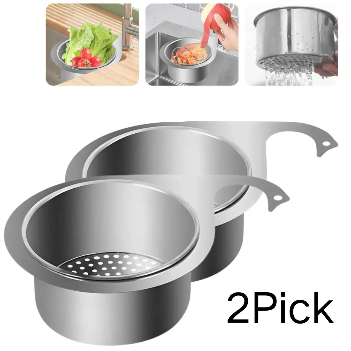 【2-Pack】Stainless Steel Swan Kitchen Sink Strainer Basket, 2026 New Multifunctional Drain Strainer Colander, Faucet-Hanging Filter for Corner Sinks, Filtering Fruits and Vegetables, Efficient Drainage, Easy-Clean Storage Solution, Drain Strainer Sieves An