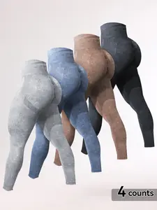 WAKYME Women's High Waist Acid Washed Butt-lifting Leggings Side-Ribbed Design Stretchy Fabric Acid Washed Fabric High Waist Leggings Womenswear Bottom Activewear 4Multicolor Basic Minimalist Sportswear SpringStatements