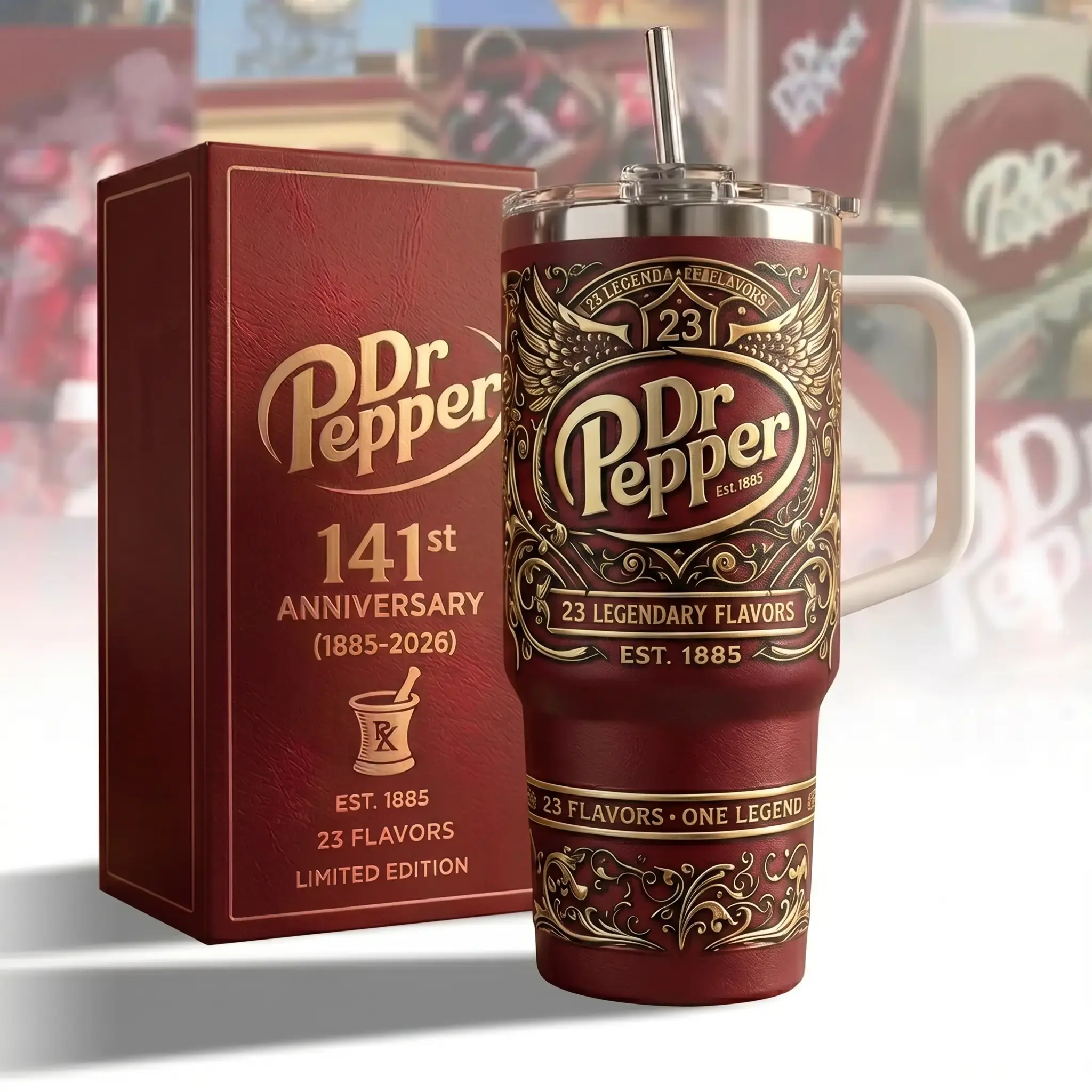 Docter Pep.per 141st Anniversary Tumbler 20oz-40oz With Handle & Straw, Limited Edition 1885-2026 Collector Cup, Retro Soda Fan Gift, Vintage Dr Pepper Drinkware, 23 Flavors Stainless Steel Travel Mug, Insulated Beverage Tumbler