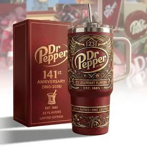 Docter Pep.per 141st Anniversary Tumbler 20oz-40oz With Handle & Straw, Limited Edition 1885-2026 Collector Cup, Retro Soda Fan Gift, Vintage Dr Pepper Drinkware, 23 Flavors Stainless Steel Travel Mug, Insulated Beverage Tumbler