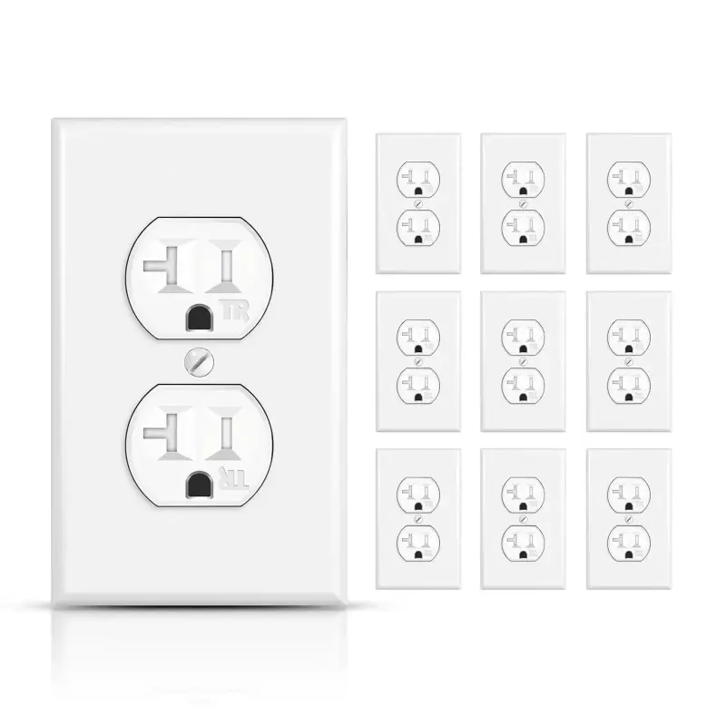 10 Pack Duplex Receptacle Outlets, Tamper-Resistant Electrical Sockets, 20A 125V, Power Outlets for Residential and Commercial Use, Self-Grounding, Wall Plate Include, UL Listed, White