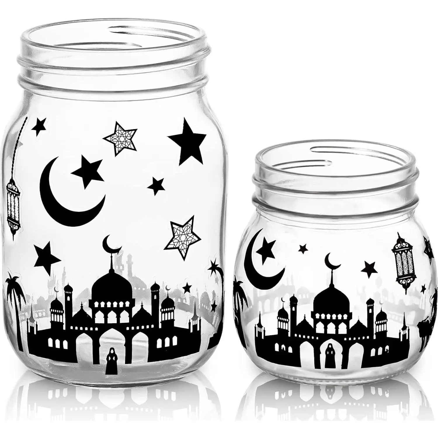 Ramadan Jar Decals Eid al-Adha Eid Mubarak Stickers Vinyl Ramadan Kareem Window Wall Clings Mosque Night Light DIY Crafts Religious Stickers for Ramadan Muslim Decoration Party Favor (1224 Pieces)