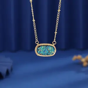 Oval Crystal Cluster Clavicle Necklace, Dainty Women Necklace, Trendy Minimalist Jewelry, Versatile All-Match Accessory, Lightweight Comfortable, Daily Wear Party Dating