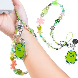 Tamagotchi [Kuchipatchi] Beaded Strap with Detachable Keychain - Phone Charm Accessory Cute Chain Lanyard Aesthetic Decor Y2K for Bag Airpods Camera Pendants Smartphone