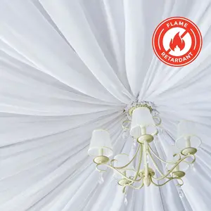 White Scuba Polyester Ceiling Drape Backdrop Curtain Panel, Commercial Grade Fire Retardant Wrinkle Free Draping Fabric With Rod Pockets - 5ftx40ft