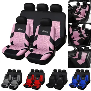 AUTOYOUTH 5-Seater Universal Cute Car Seat Covers, Stylish Polyester Fabric Seat Protectors for Front & Rear Seats, Protects Against Stains & Scratches, Airbag Compatible, Fits Most Cars SUVs Vans Trucks, Car Interior Accessories, Holiday Gifts