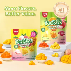 Amos Peelerz Fruity Gummies 608g New Tropical Edition Lychee Kiwi Peach Mixed Pack Mango Lychee Pineapple Exotic Chewy Fruit Candy Low Sodium Fat Free Sweet Juice Snack Bonbon