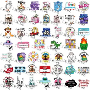 48 count Funny Positive Badge Reels Bulk Cute Retractable ID Holder Clip Name Tag Badge Reels Funny  Gifts for  Staff  Doctors Employees Fun Message Accessories