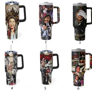 Michael Jackson 40oz Tumbler With Handle – King of Pop Insulated Travel Mug, Gift for Fans