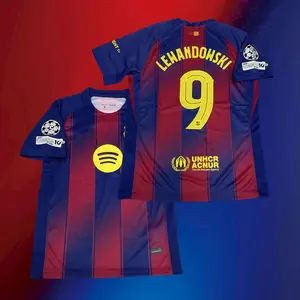 9# Lewandowski 25-26 Season Home Short Sleeve Soccer Jersey Fans Version Red Blue Football Jersey