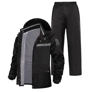 Men's Raincoat & Pants Set, Hooded Dual-Layer Design with Pockets, Outdoor Hiking Sportswear, Unisex Waterproof Clothing, Rain Suit