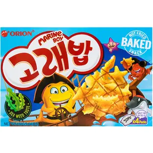 Orion Marine Boy Non-Fried Crunchy Seafood Crackers, Nostalgic Korean Snack with Sea Creature Shapes & Seafood Flavor (5.64 oz)