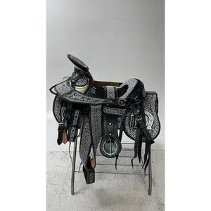 Charro Saddle – Black Bordada “El Guerrero” (15.5”)