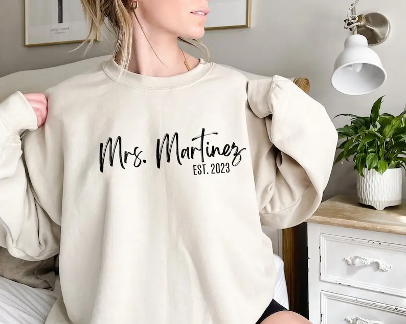 Custom Mrs Sweatshirt, Personalized for Bride, Bridal Shower Gift, Wedding Gift, Honeymoon, Bride To Be Gift, Custom Bridal,Bride Sweatshirt
