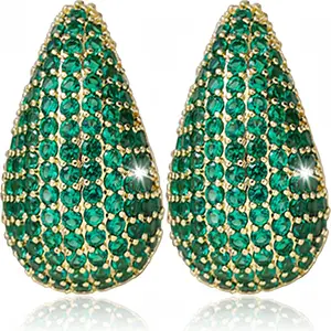 Teardrop Rhinestone Crystal Drop Oversized Earrings for Women 14K Glod Jewelry