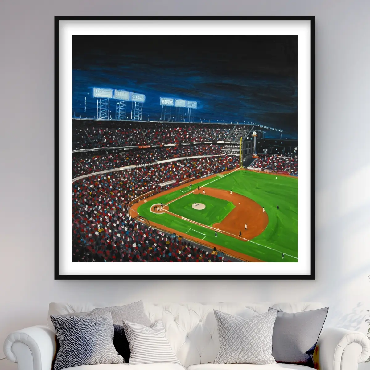 Begin Home Decor C1FM4848CBYZ08 48 x 48 in. Baseball Game - Contemporary Framed Matted Print Wall Art for Decor