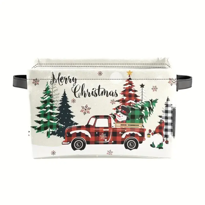 Contemporary Polyester Storage Cube, Foldable Multi-Purpose Rectangular Box with Top Opening, Large Capacity Christmas Basket