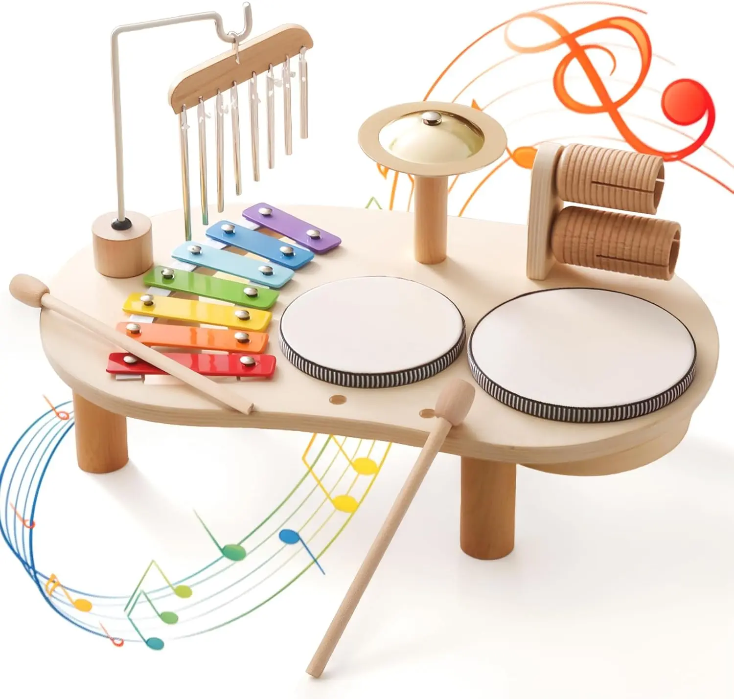Wooden Musical Instrument Set for Toddlers 1-4, Montessori Sensory Learning Toy with Xylophone & Drum, Unisex Educational Christmas or Birthday Gift, Toys, Sensory Products, Holidays, Toddler Learning Activities, Perfect Gift, Music Learning