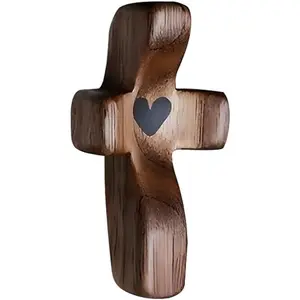 Cross My Heart/Encouragement Gift Wooden Pocket Stress Fidget Cross Wood Christian Religious Gift(Black 1pcs)