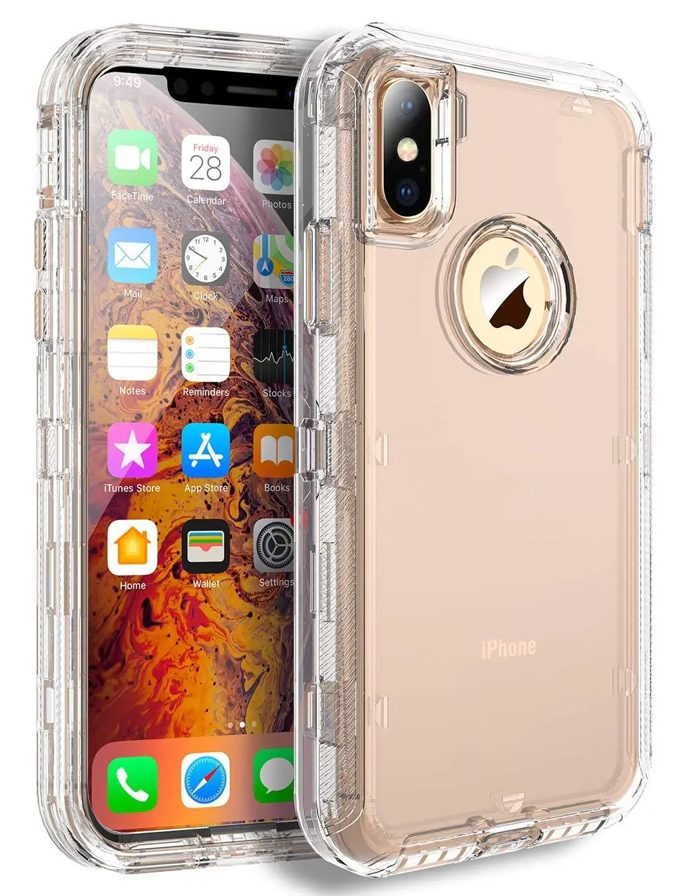 MXX Case for iPhone Xs Case, Heavy Duty Defender Cover - Full Armor Body - Shockproof Protection Bumper - Built-in, Layers Hybrid TPU Rugged Rubber with Hard PC Panel Compatible with iPhone X (Clear) Cellphone Protective Casing, Phonecase Accessories