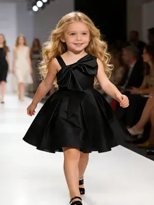 Girls' One-Shoulder Big Bow Dress, Pure Color Party Princess Dress, Evening Gown Knee-Length, Kids Formal Wear, All Seasons Wear Dress, Large Bow Detail Dress, Single Shoulder Dress