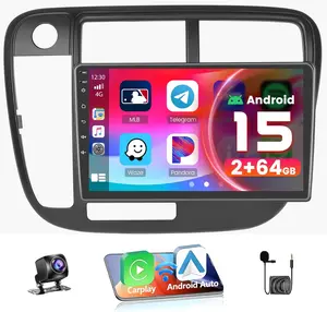 [4Core 64G] Android 15 Car Stereo for Honda Civic 1996 1997 1998 1999 2000 2001, 9" Touchscreen Civic Radio Wireless Carplay Android Auto Mirror Link GPS 5G WiFi/Bluetooth/FM/EQ SWC Backup Cam