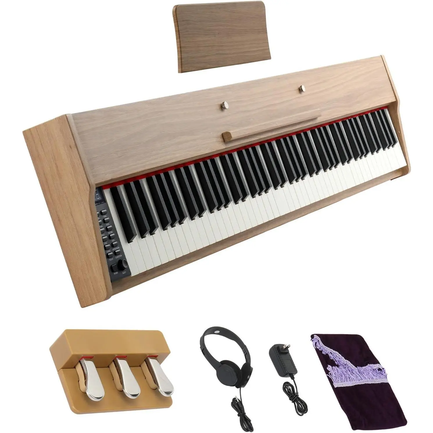 GLARRY Digital Piano Keyboard, Portable 88 keys Semi-Weighted Electric Piano with Three Pedals for Beginner, Bluetooth, Triple Pedals, Power Supply, 2 Speakers