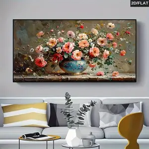 1 piece of modern abstract printed wall art - vintage vase bouquet canvas painting with vibrant floral patterns, suitable for decorating living rooms, bedrooms, or corridors 2D flat printing frameless paintings