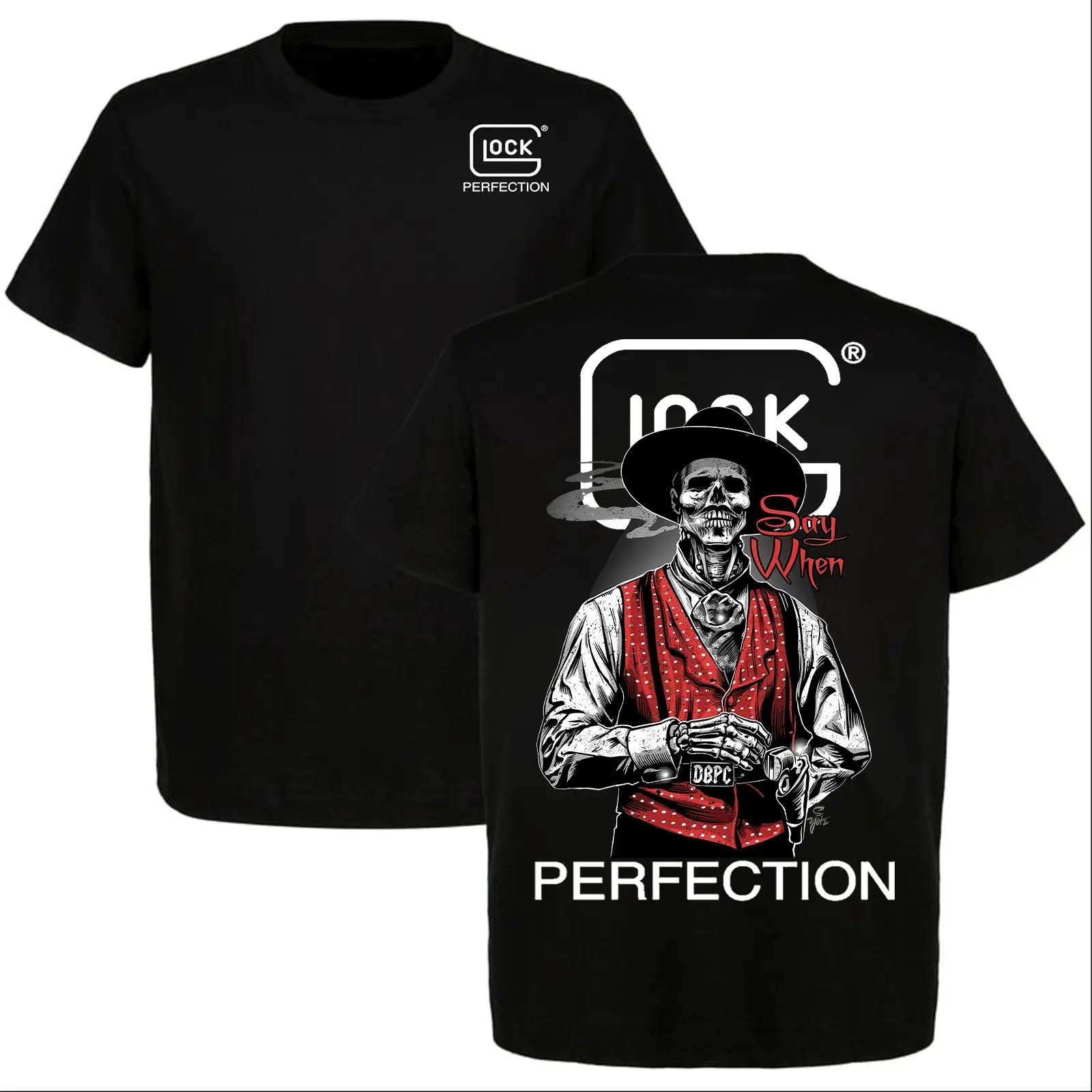 Glock Skeleton Cowboy “Say When” Old West T-Shirt, Glock Perfection Outlaw Tee, Vintage Cowboy Style, Full Size, Full Color