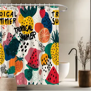 1pc Tropical Fruit Bath Curtain-2D Multicolor Tropical Fruit Pattern Print Shower Curtain Home Decoration Bathroom Decor 70.8x70.8 inches