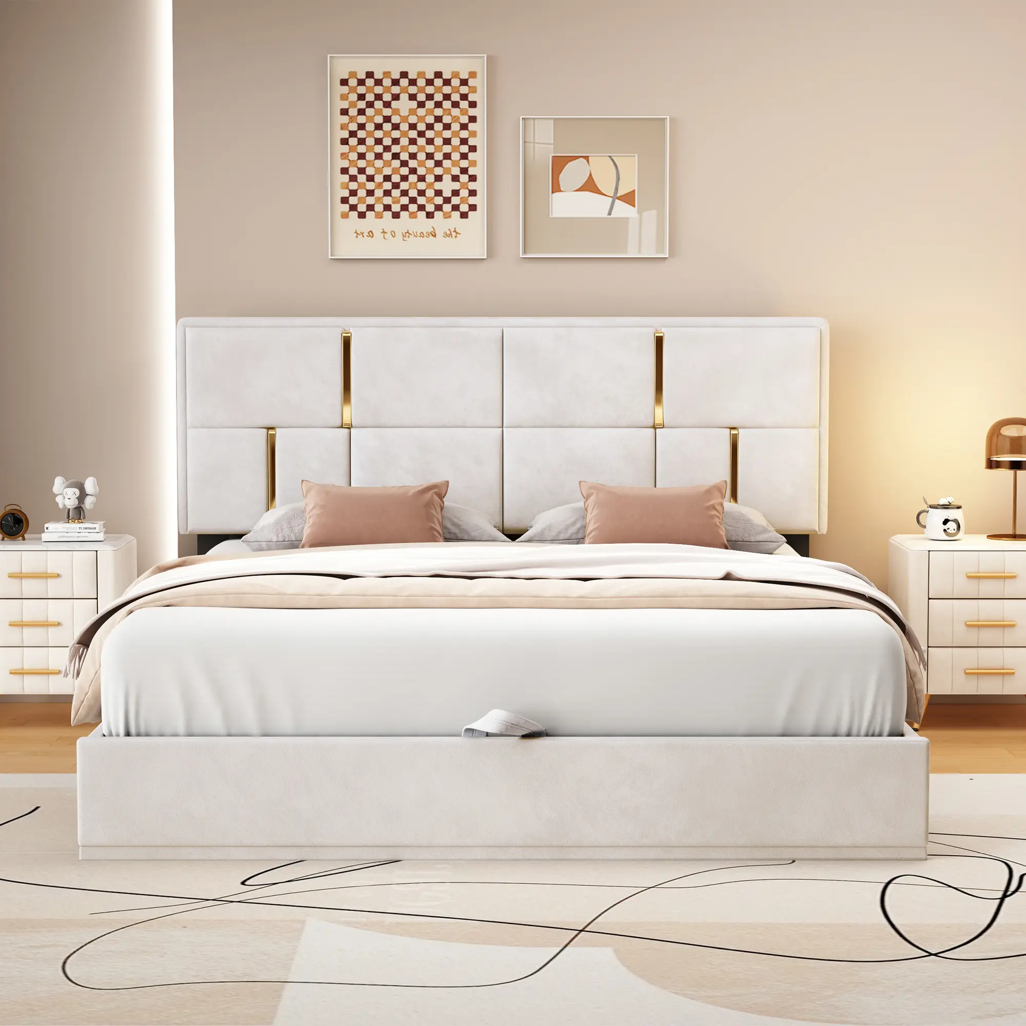 Queen Size Upholstered Platform Bed with Hydraulic Storage System,No Box Spring Needed