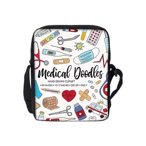 Medical Doodles Cross Body Bag Hand Drawn Clipart Design with 50 Images 1.5-17 Inches 300 DPI PNG Format