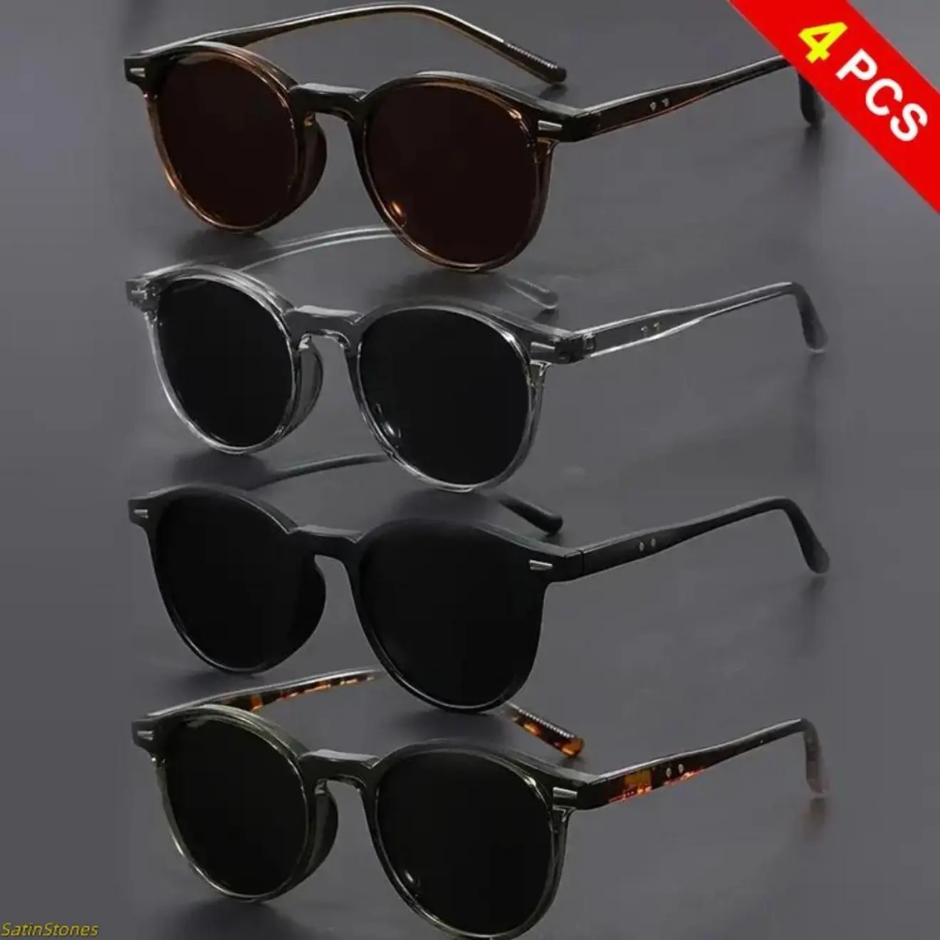 4-Pair Trendy Oval Eyewear Pack, Unisex Full Rim Polarized Fashion Set for Sports, Driving & Street Photography, Trendy Sunglasses, Fashionable Sunglasses, Modern Trendy Sunglasses