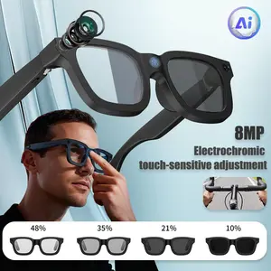 Heartiger Rectangular Electrochromic AI Smart Glasses - 8MP Digital Camera, Full Array Mic, Voice Call, Bluetooth Wireless, Multifunctional Wireless Smart Glasses, Ideal Christmas Gift for Tech Lovers, Multifunctional Smart Glasses