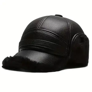 Men's Street Style Winter Cap with Ear Warmers  Faux Leather Earflap Duckbill Hat for Cold Weather  Warm & Stylish Headwear for Elderly  Perfect for Outdoor Activities & Winter Comfort