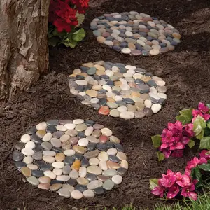 - Stepping Stones Outdoor Walkway - 12" River Rock Lscaping Decorative Stepping Stones - Set of Three (3) - Backyard Decor Garden Pavers for Outside Walkway