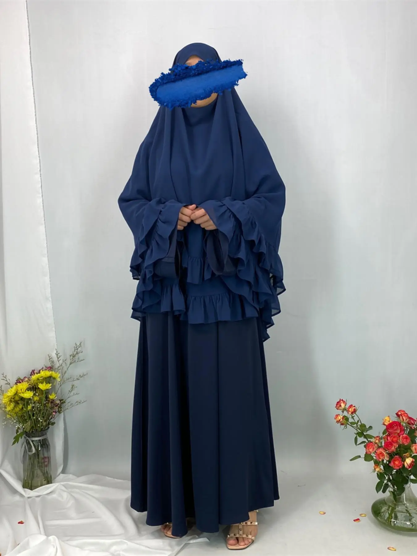 Women's Solid Color Ruffle Trim Khimar, Modest Fashion Hijab Head Scarf for Daily Wear, Women's Islamic Clothing for All Seasons, Fashionable Modest Hijab