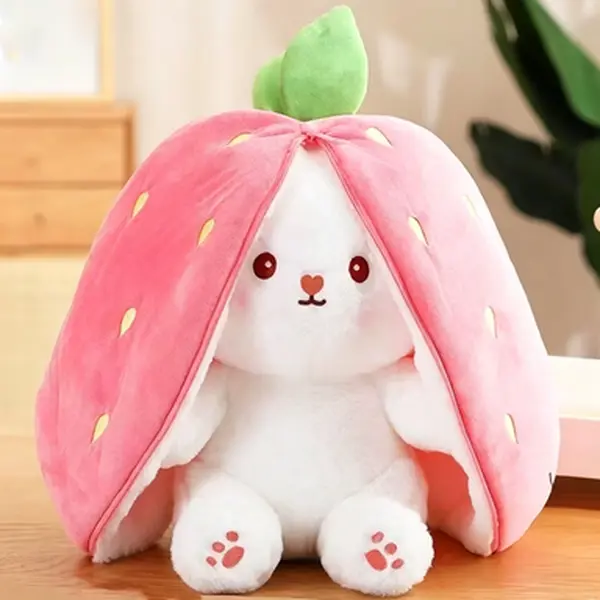 3-in-1 Design! Unzip to Reveal a Fluffy, Adorable Bunny | The Versatile Strawberry Plush Pillow—A Perfect Home Decor Accent and the Ultimate Gift Choice for Birthdays and Holidays