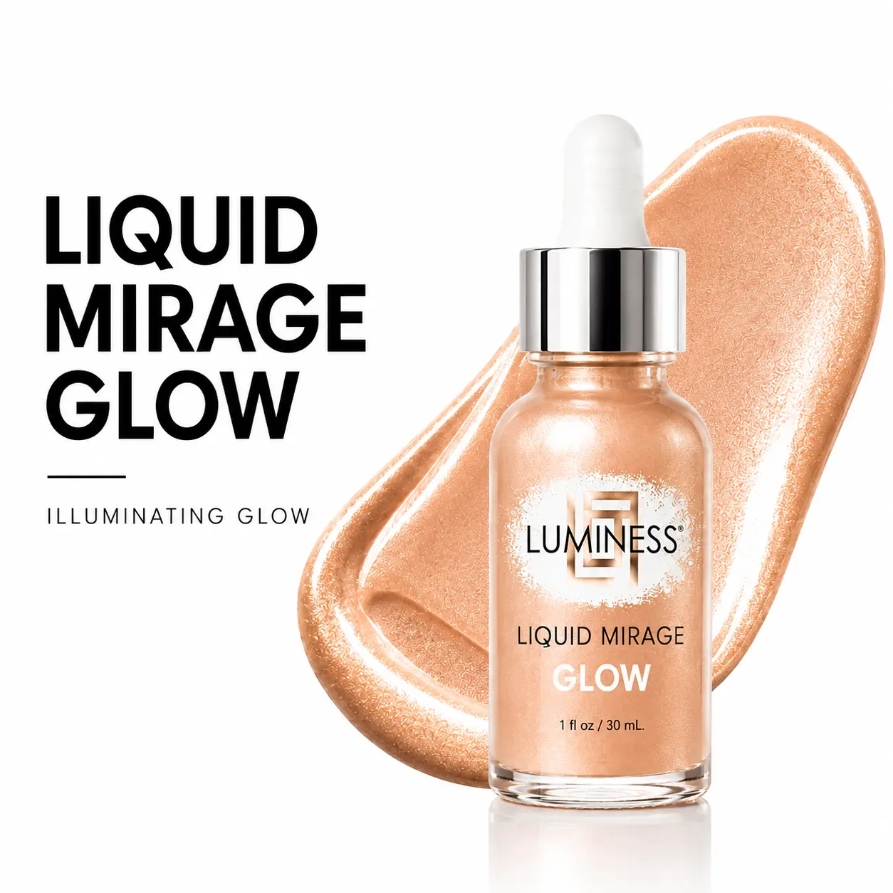LUMINESS Liquid Mirage Glow | Liquid Highlighter & Luminizing Serum | Sun-Kissed Radiance No Sun Damage | Mix with Moisturizer or Wear Alone | Buildable Illuminating Formula for Face & Body