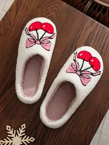 Autumn Winter New Comfortable Thick Sole Non-Slip Butterfly Knot Cherry Colorful Cute Casual Home Slippers for Men Women Footwear
