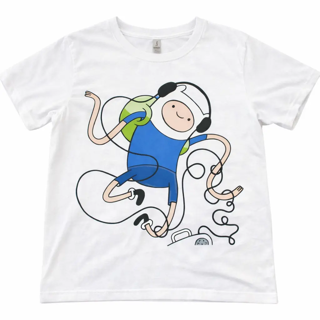 Y2k Adventure Time Finn Listening Music Tee – Cute Cartoon Graphic T-Shirt, Minimal Style Unisex, Funny Meme Gift - Vintage Graphic Tee – Menswear & Womenswear – Streetwear Tops – Casual Cotton  Retro Print Cotton Short Sleeve Tee for Men Women Streetwear