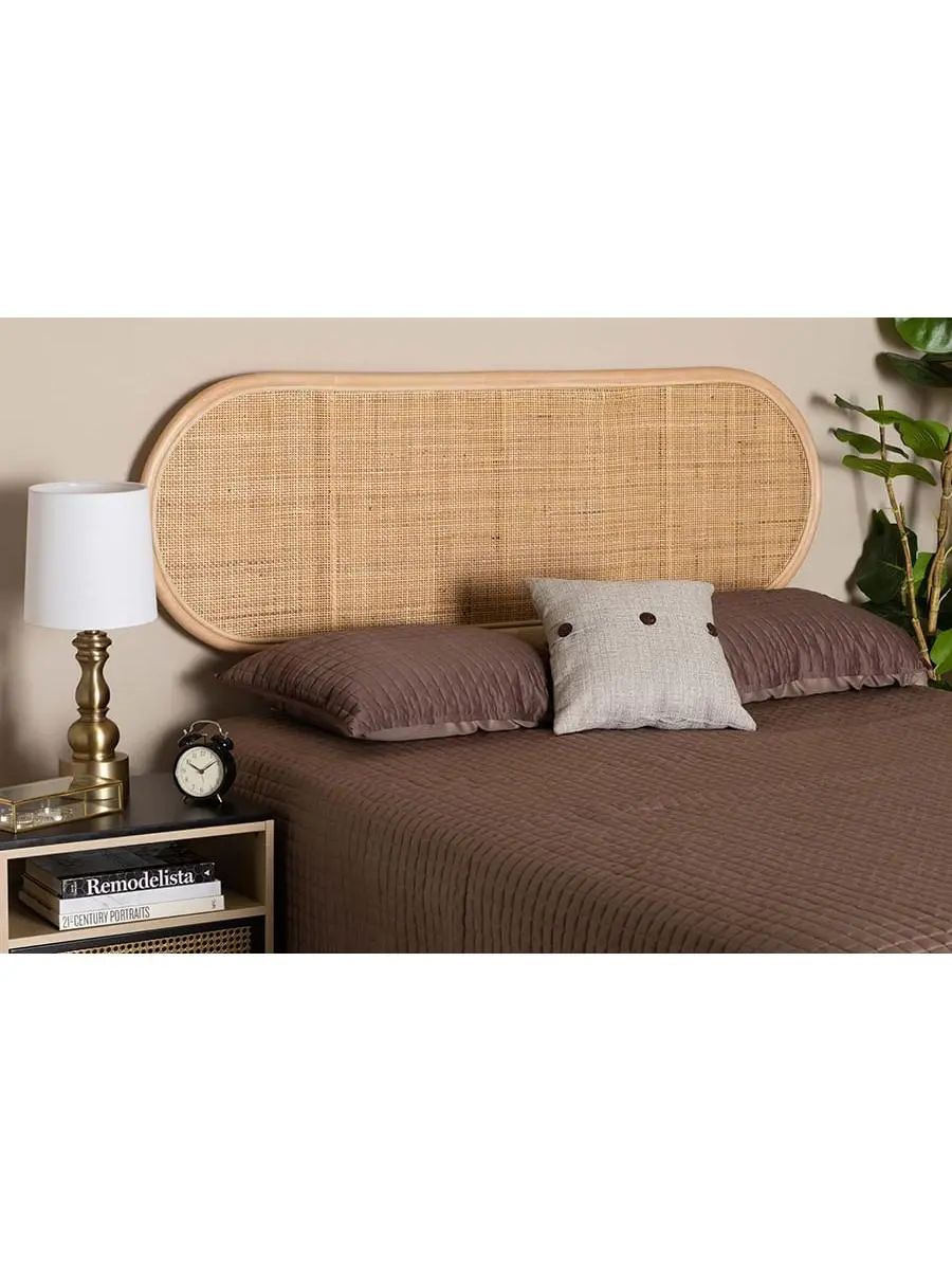 Baxton Studio Reegan Modern Bohemian Rattan Standalone Queen-Size Headboard, Natural Brown - Brown Headboards, Easy Install, Furniture-Style, Easy Install Headboards