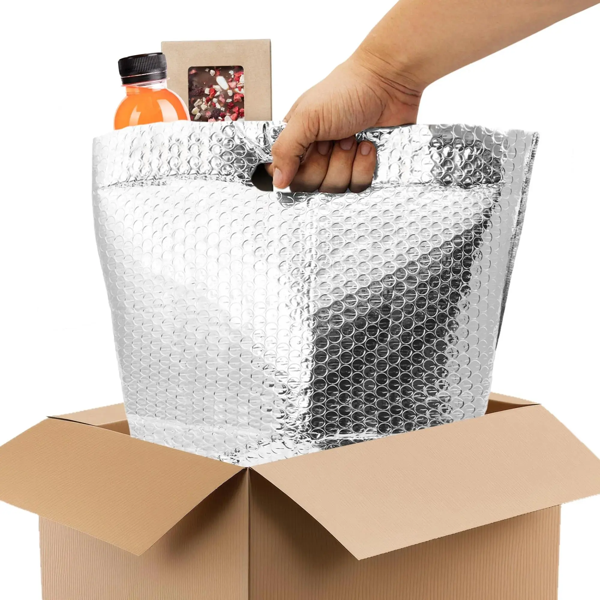 2 Pack Insulated Foil Bags with Handles - 13.2x11.8 Inch Thermal Food Storage Containers, Bubble Cushion Insulated Bag for Frozen Food, Cosmetics & Shipping, Durable, Food Storage Solution Bubble Cushion Bag Material