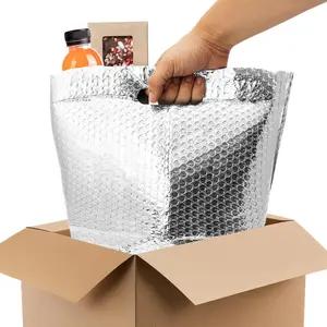 2 Pack Insulated Foil Bags with Handles - 13.2x11.8 Inch Thermal Food Storage Containers, Bubble Cushion Insulated Bag for Frozen Food, Cosmetics & Shipping, Durable, Food Storage Solution Bubble Cushion Bag Material