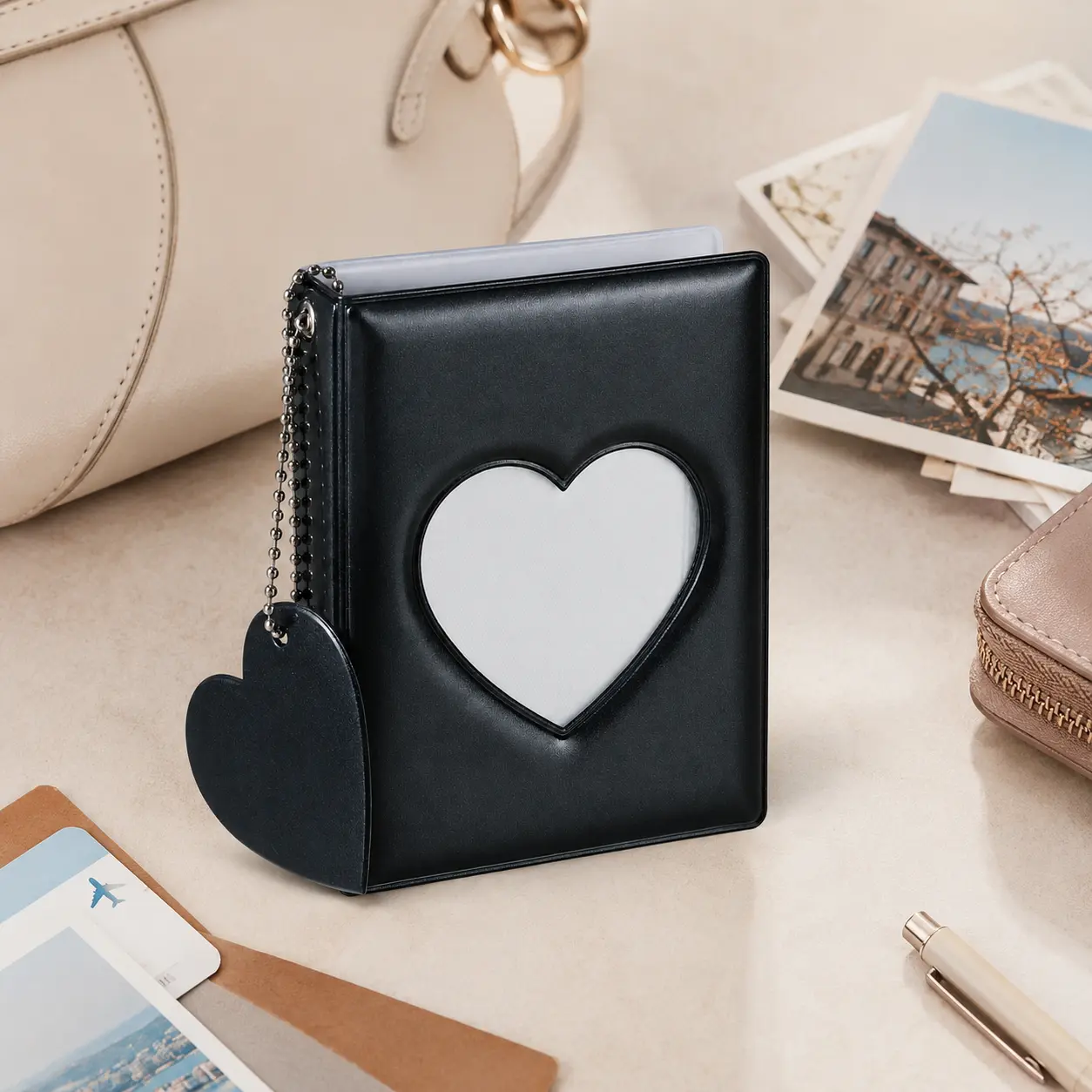 3 Inch Mini Photocard Binder, Heart Hollow Design with 32 Pockets, Mirror Effect Kpop Photo Card Album with Pendant, Portable Cute Collectible Book for Fans